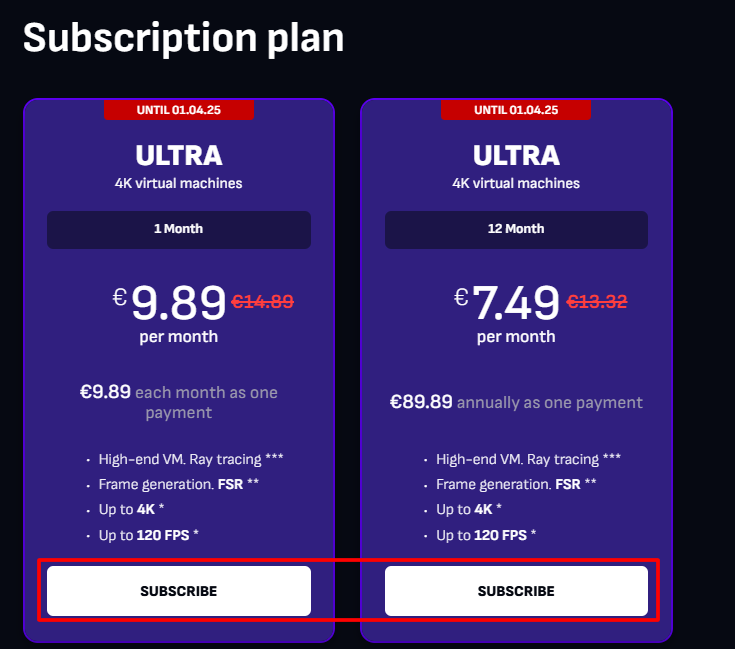 Choose a subscription plan