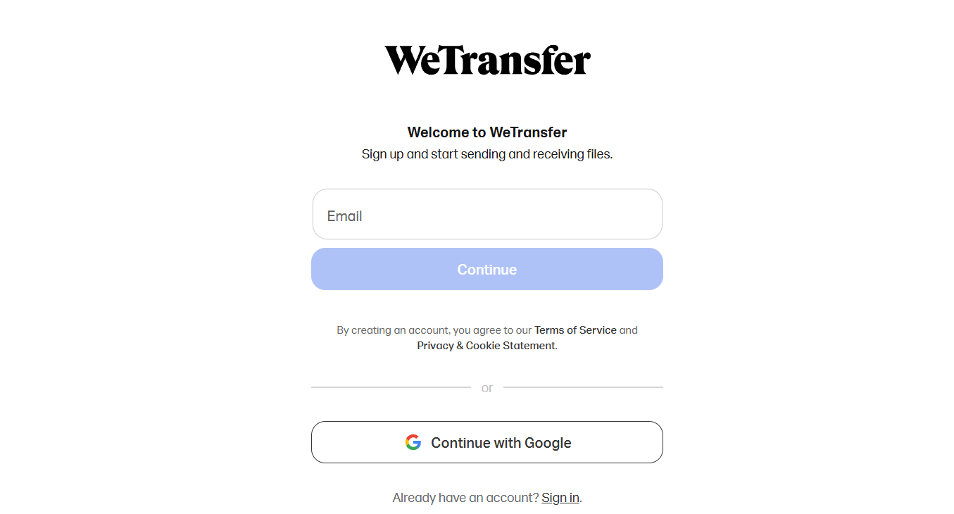 Create A New WeTransfer Account