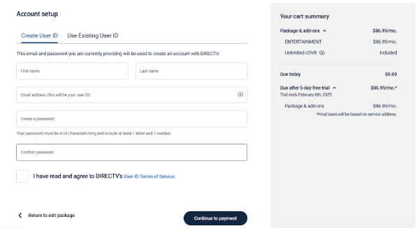 Direct TV account sertup