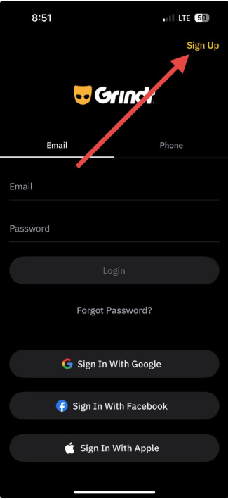 Grindr app signup