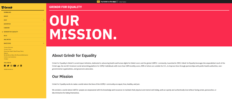 Grindr's website