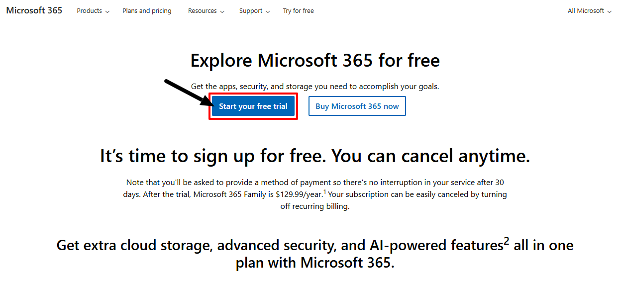 Click On Start your 1-month trial