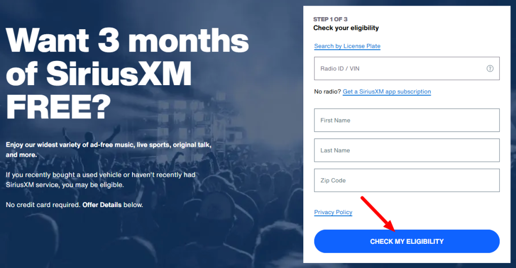SiriusXM Eligibility Page