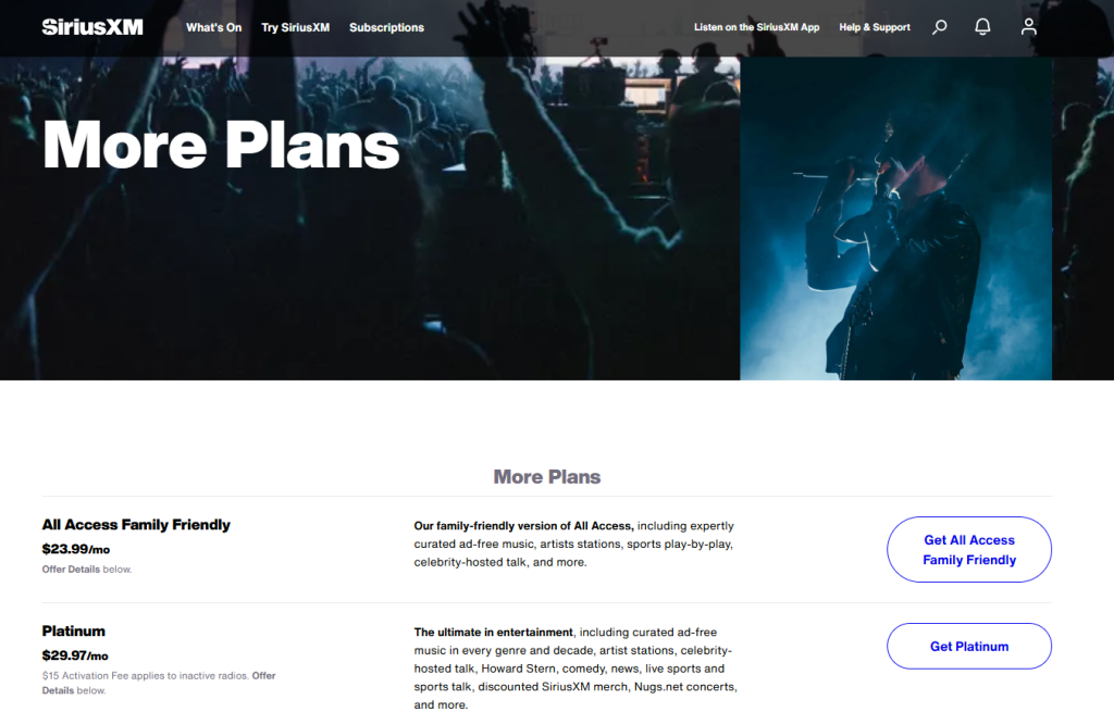 SiriusXM More Pricing Plans