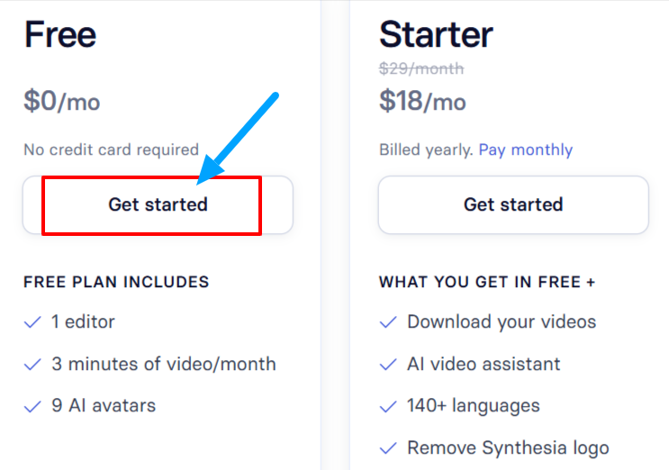 Synthesia Free Pricing Plan