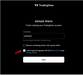 TradingView Sign up page