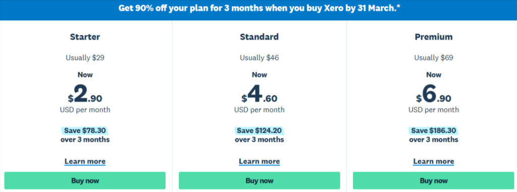 Xero Pricing Plans