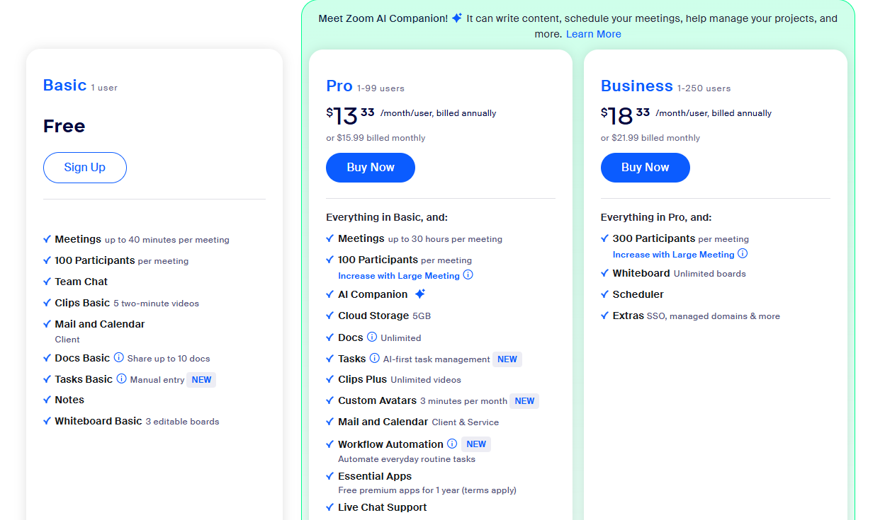 Zoom pricing and plans