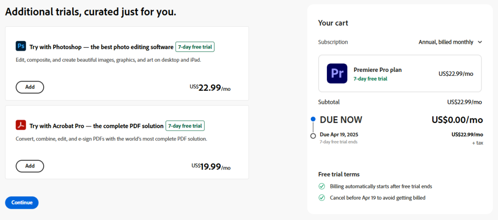Adobe Cart Page