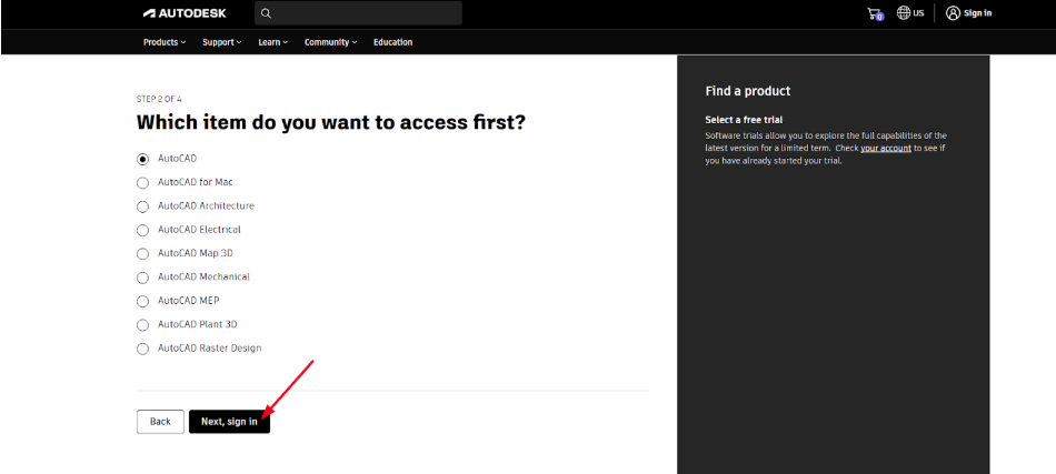AutoCAD Sign in option