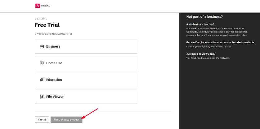 Choose the product on AutoCAD