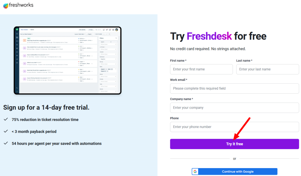 Freshdesk Sign Up Page