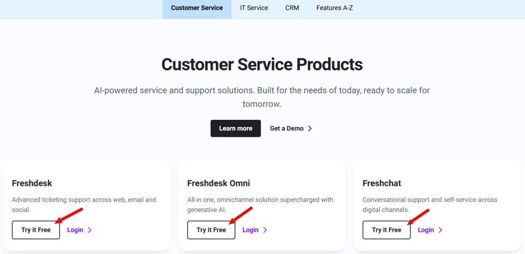 Freshworks Products Page