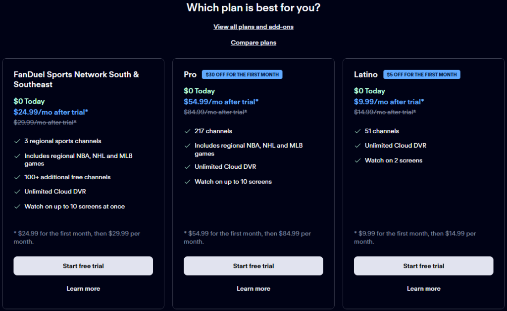 Fubo TV Pricing Plans