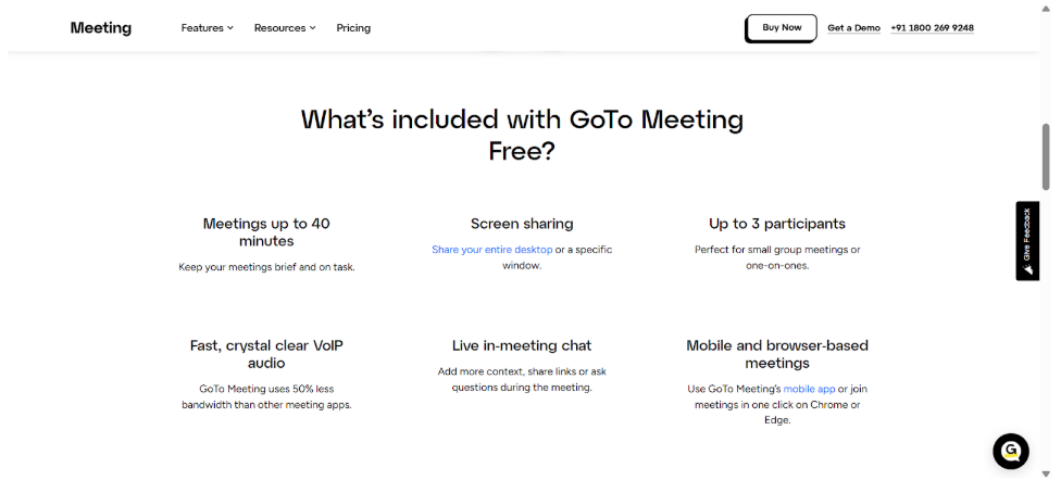 GoTo Meeting Features page