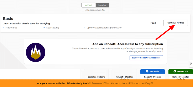 Kahoot Free Plan