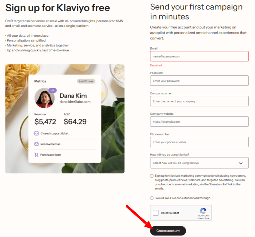 Klaviyo Sign-Up Page