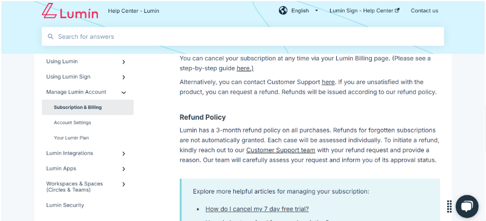 Lumin Refund Policy