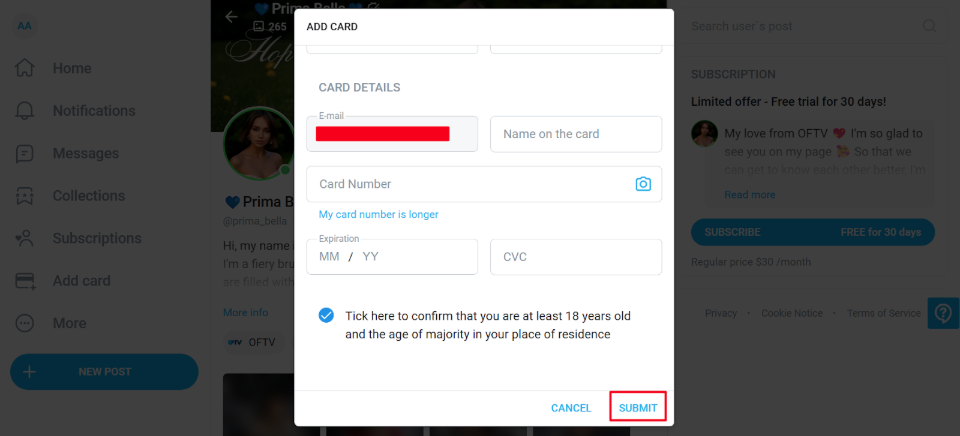 Onlyfans credit card details