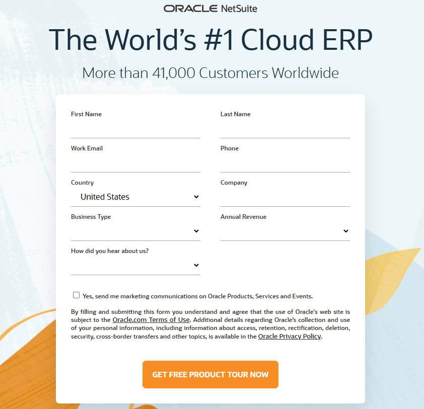 Oracle NetSuite Sign Up Page