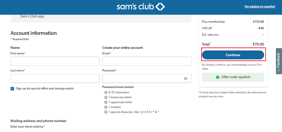 Sam’s Club Account Information