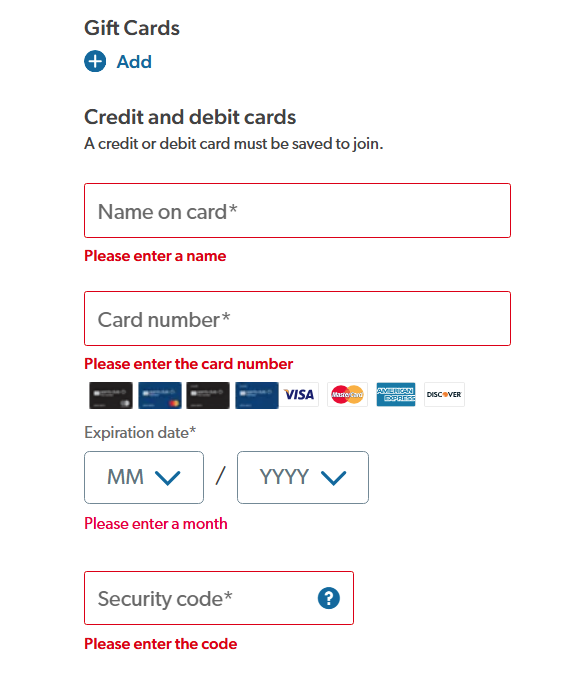 Sam’s Club Payment information
