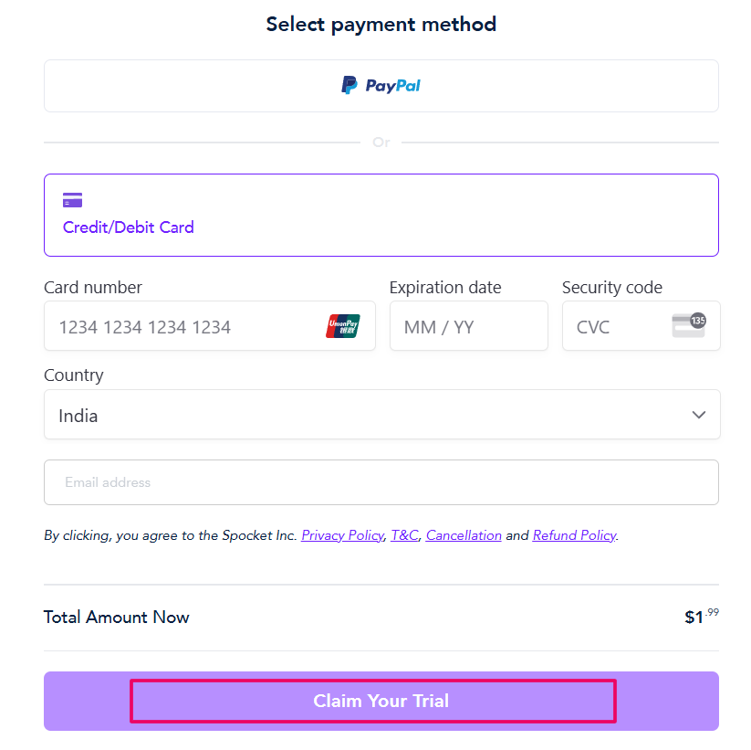 Spocket checkout page