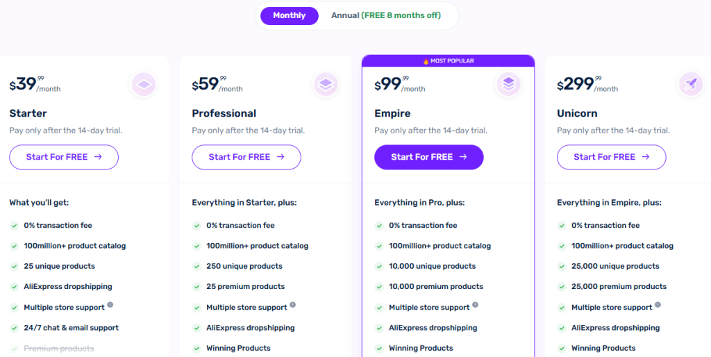 Spocket pricing plans