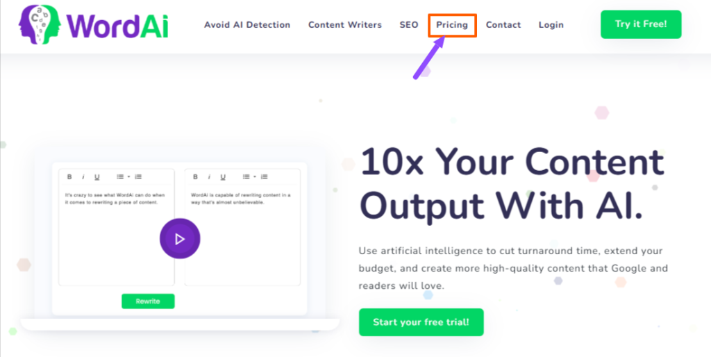 WordAi homepage