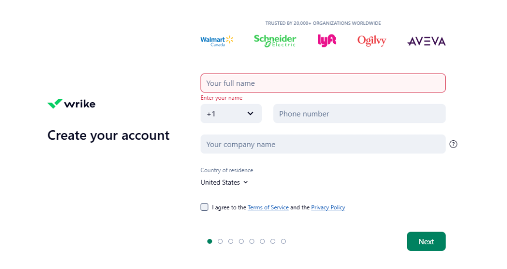 Wrike Account Creation