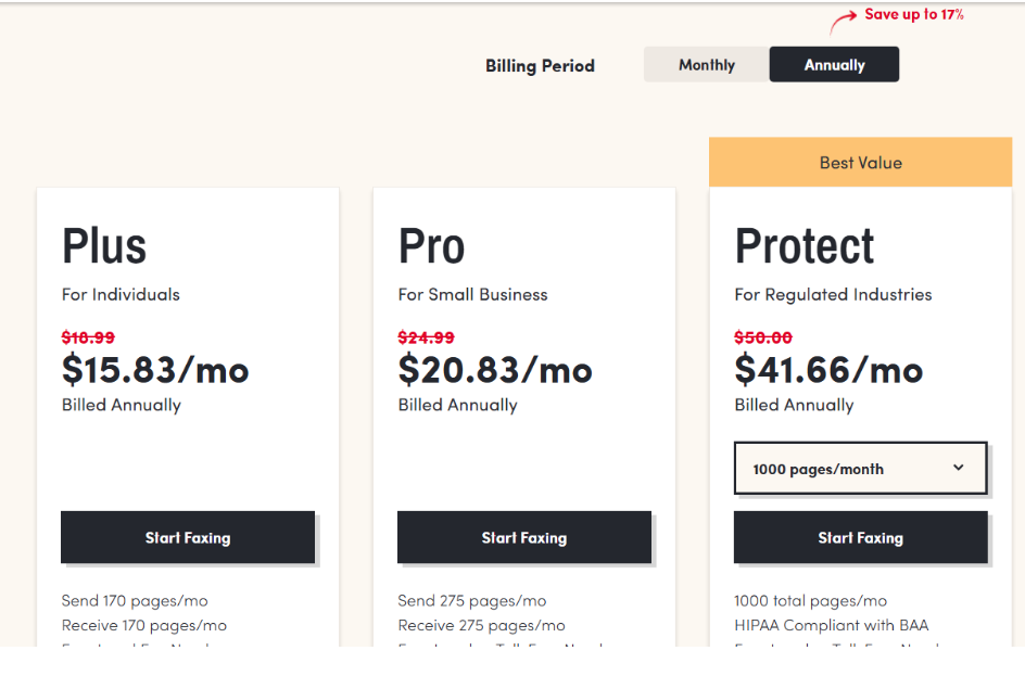 eFax Annual Pricing