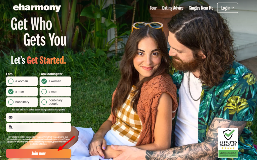 eHarmony Homepage