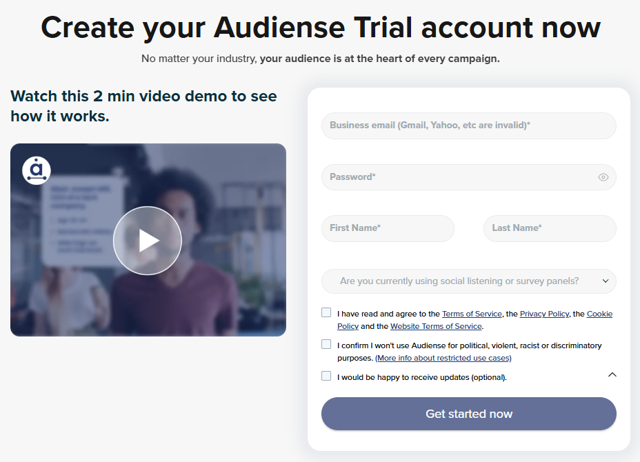 Audiense Sign Up Page
