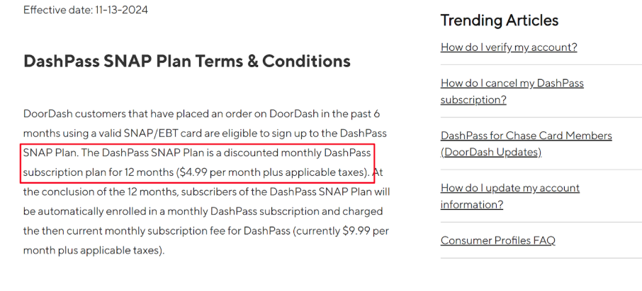 DashPass SNAP plans Terms