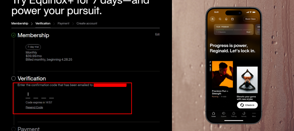 Equinox+ Email verification