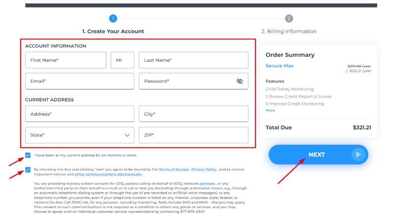 IdentityIQ Account creation page