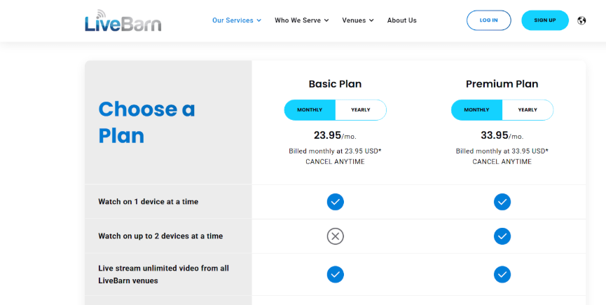 LiveBarn Pricing & Plans