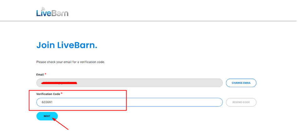 LiveBarn’s Email varification code