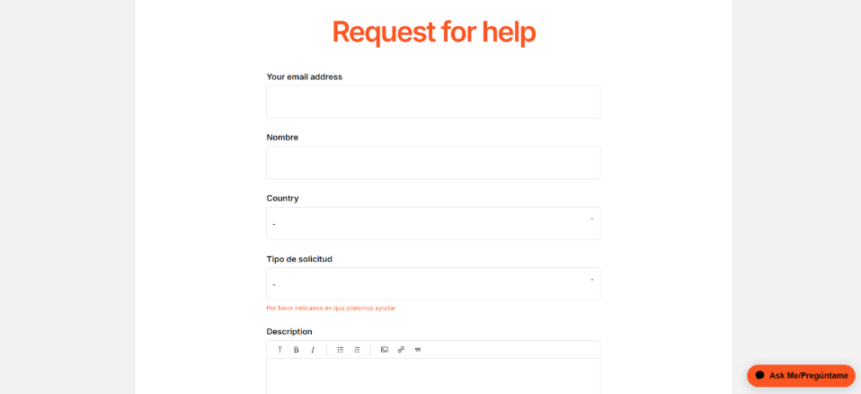 Request For Help" page