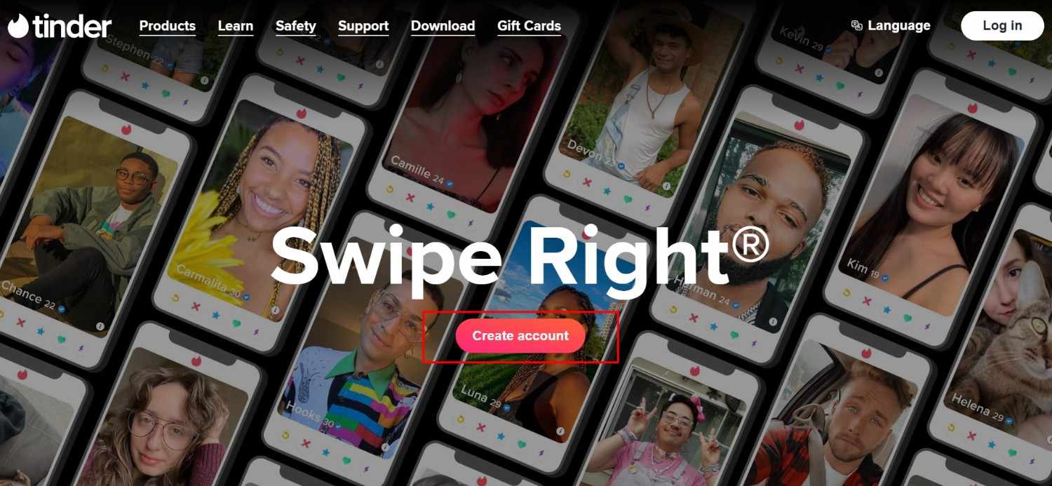  Tinder homepage