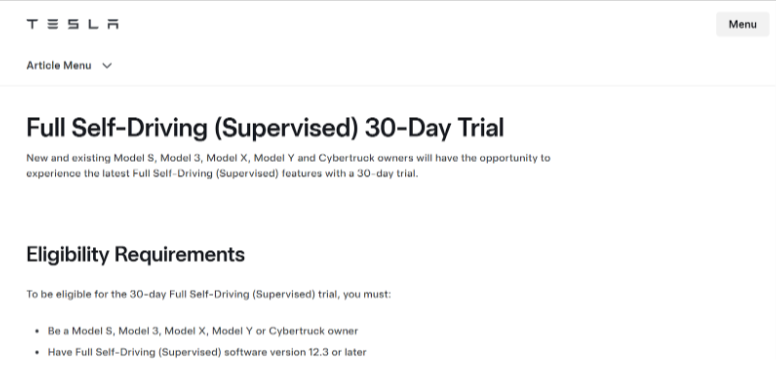 30-day FSD free trial