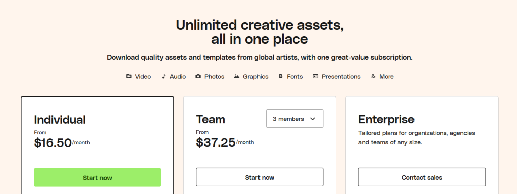 Envato Pricing Page