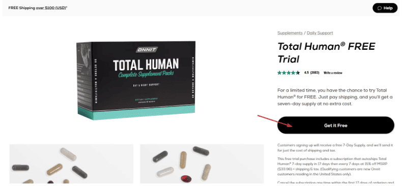 Onnit Total Human- free trial page