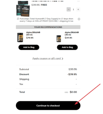 Onnit checkout page