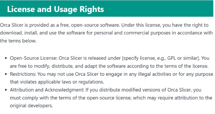 Orca Slicer Licence and usage rights