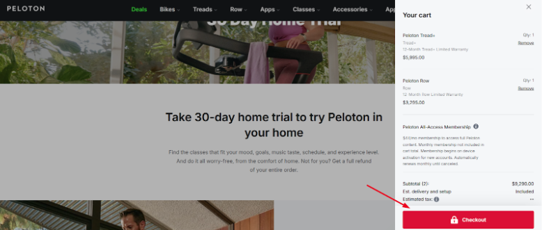 Peloton checkout page