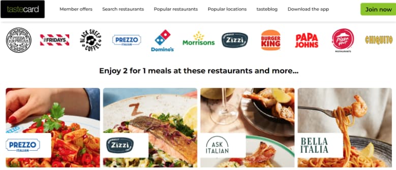 Tastecard offer page