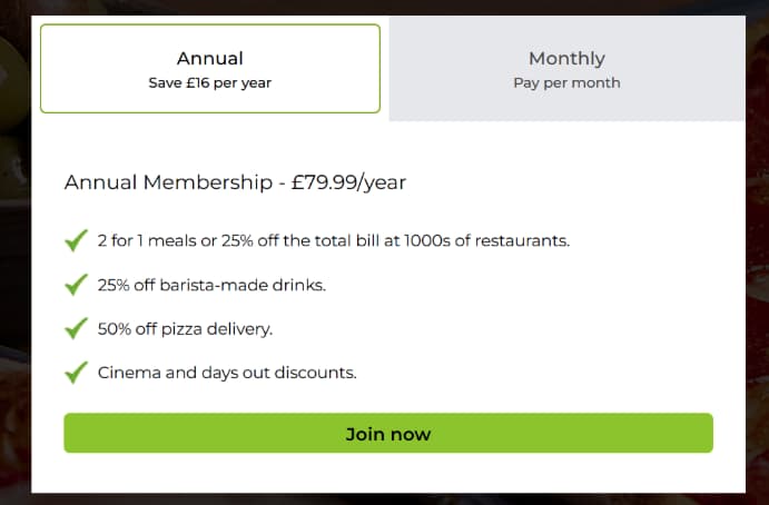 Tastecard Annual Pricing & Plans