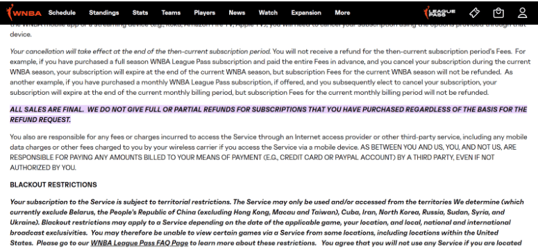 WNBA League Passstudent renewal 