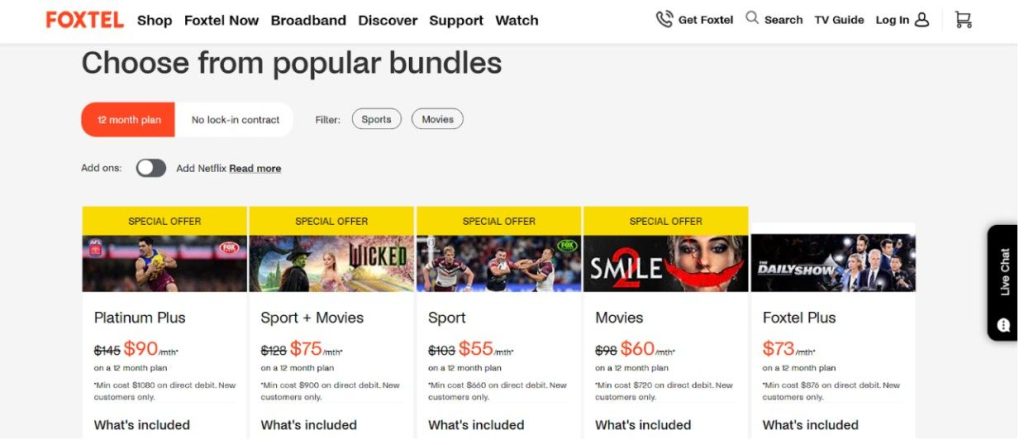 Foxtel Pricing & Plans